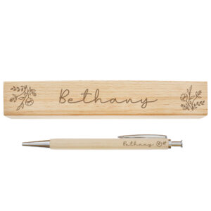 personalised floral wooden pen and pencil set