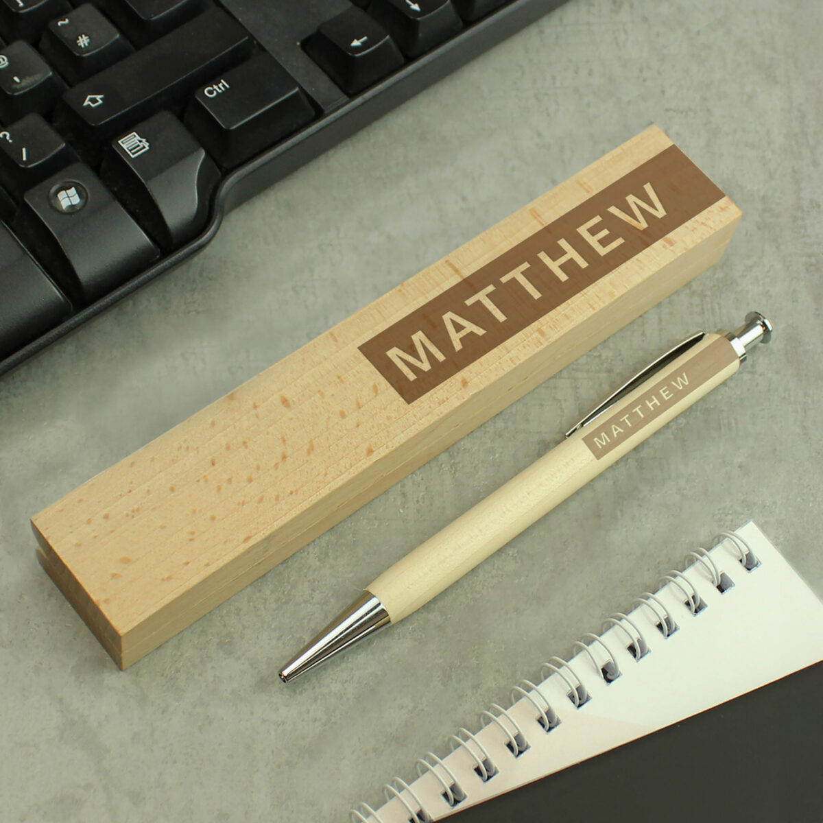 personalised name only wooden pen and box