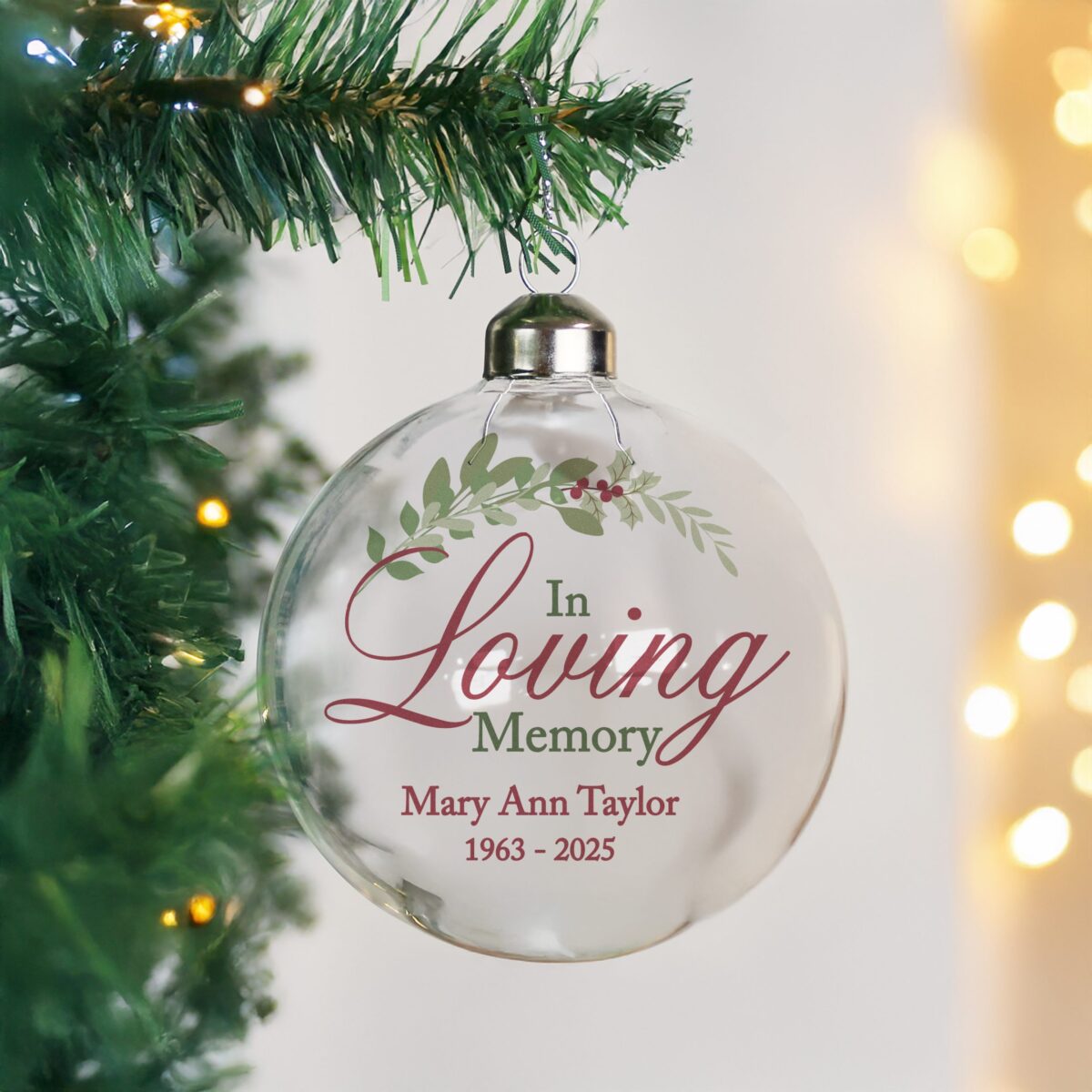 personalised in loving memory glass bauble