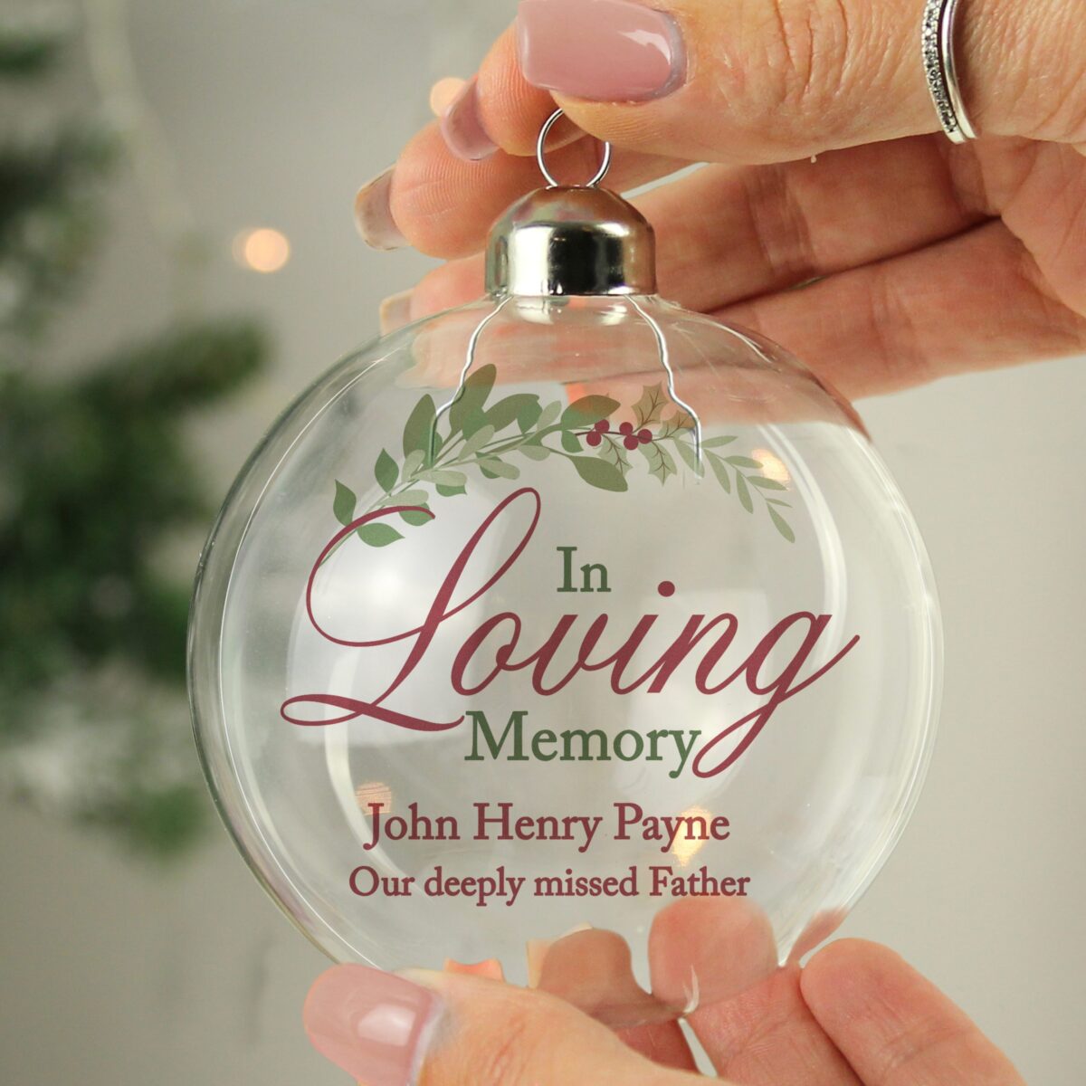 personalised in loving memory glass bauble