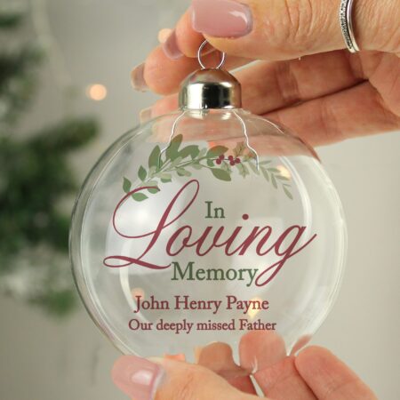personalised in loving memory glass bauble