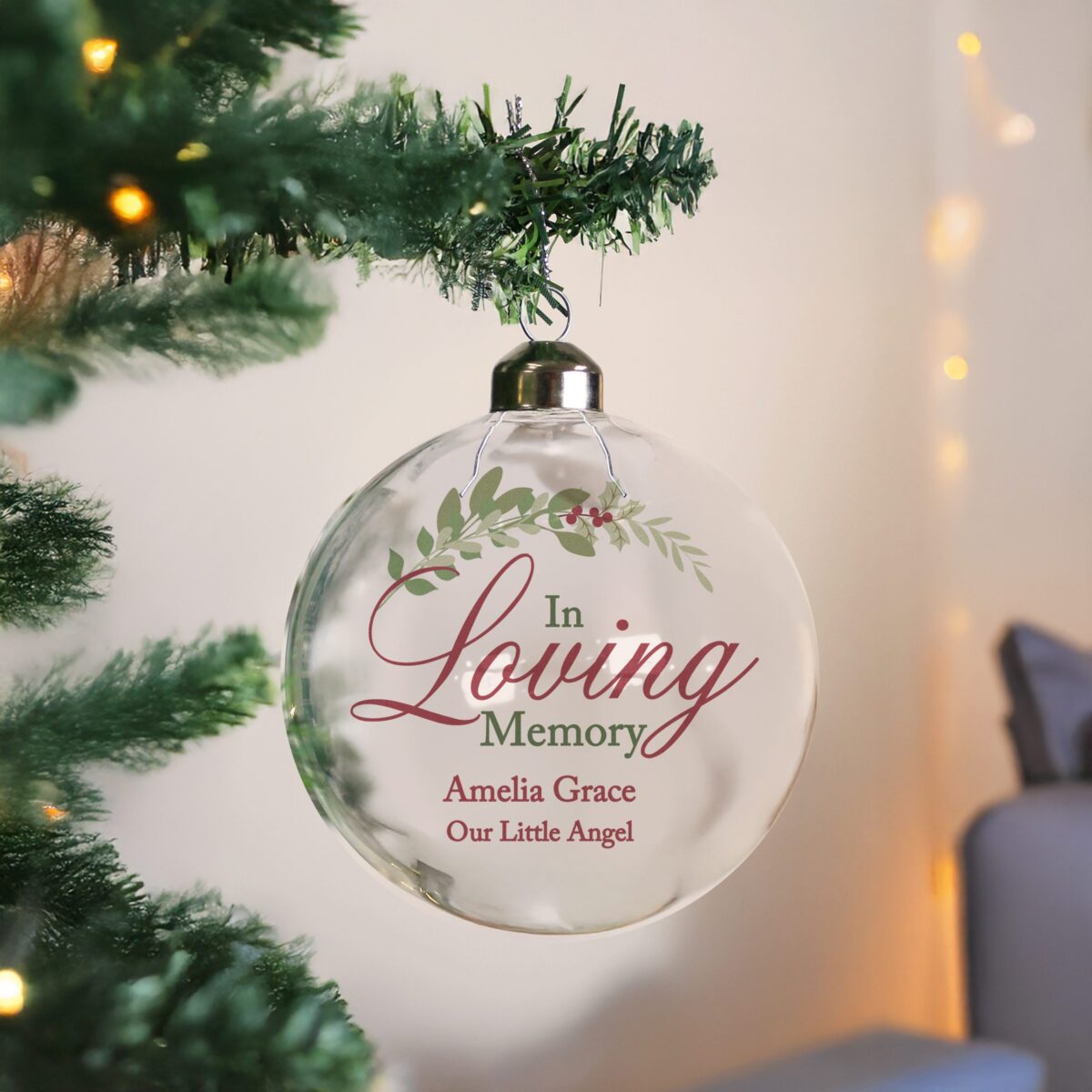 personalised in loving memory glass bauble