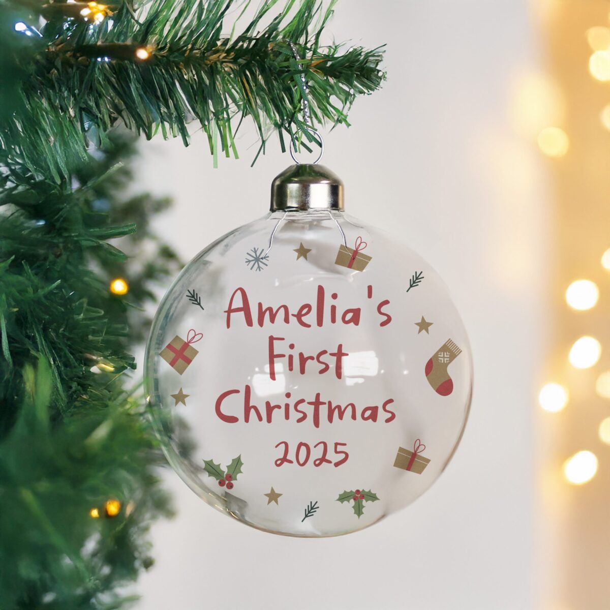 Personalised first christmas glass bauble