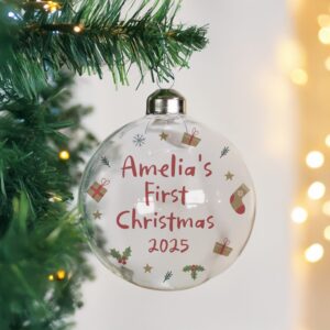 personalised first christmas glass bauble