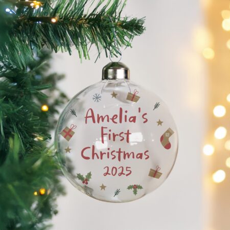 Personalised first christmas glass bauble