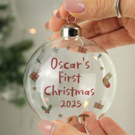 Personalised first christmas glass bauble