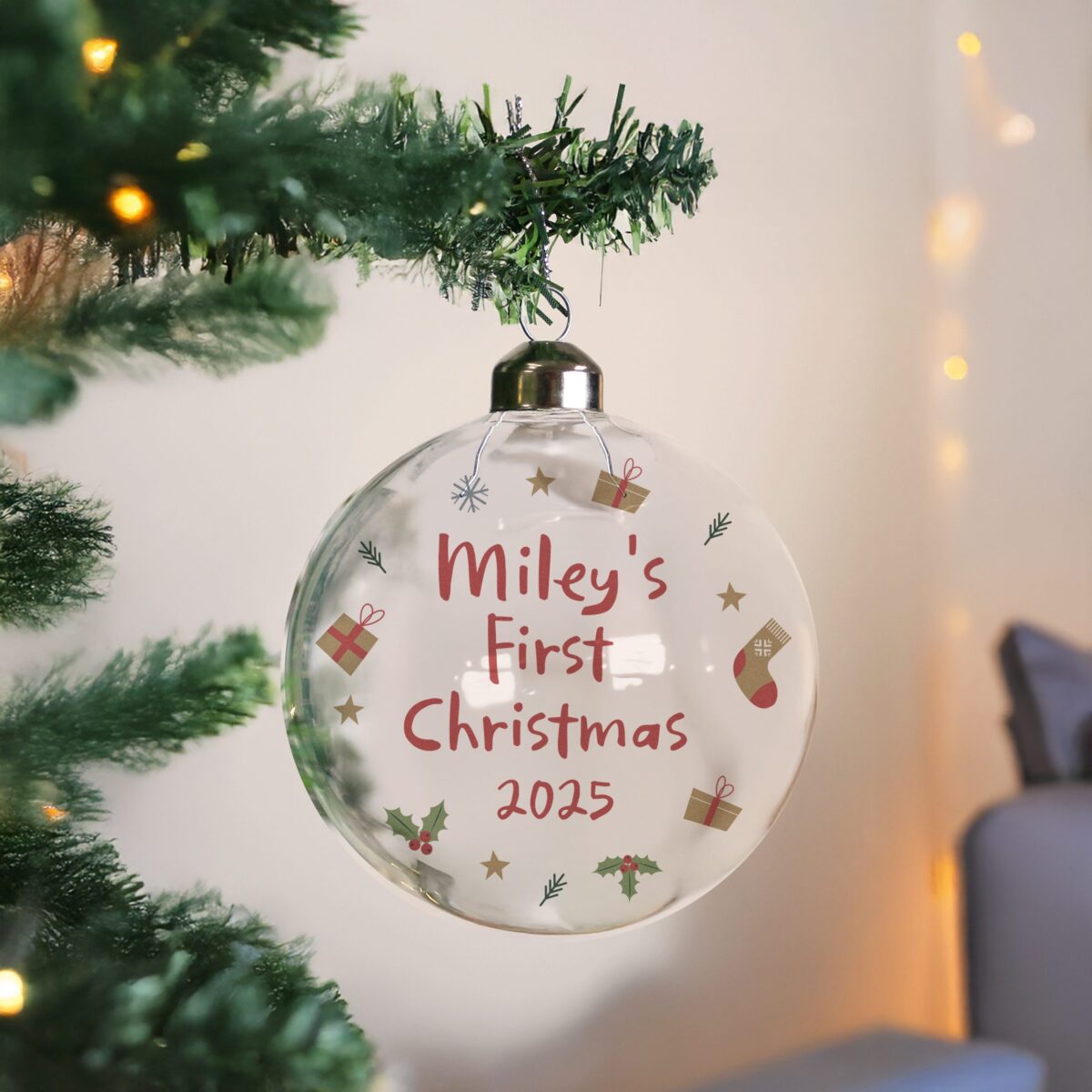 Personalised first christmas glass bauble