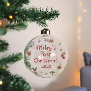 personalised first christmas glass bauble