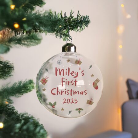 Personalised first christmas glass bauble