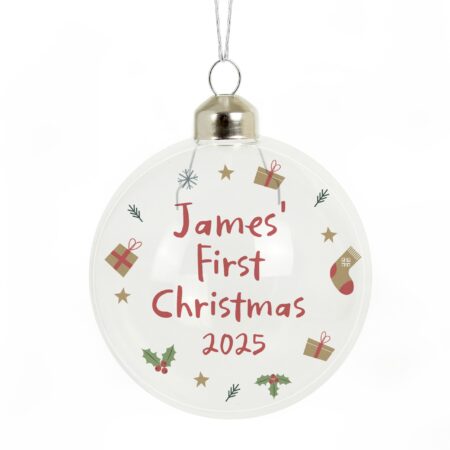 Personalised first christmas glass bauble