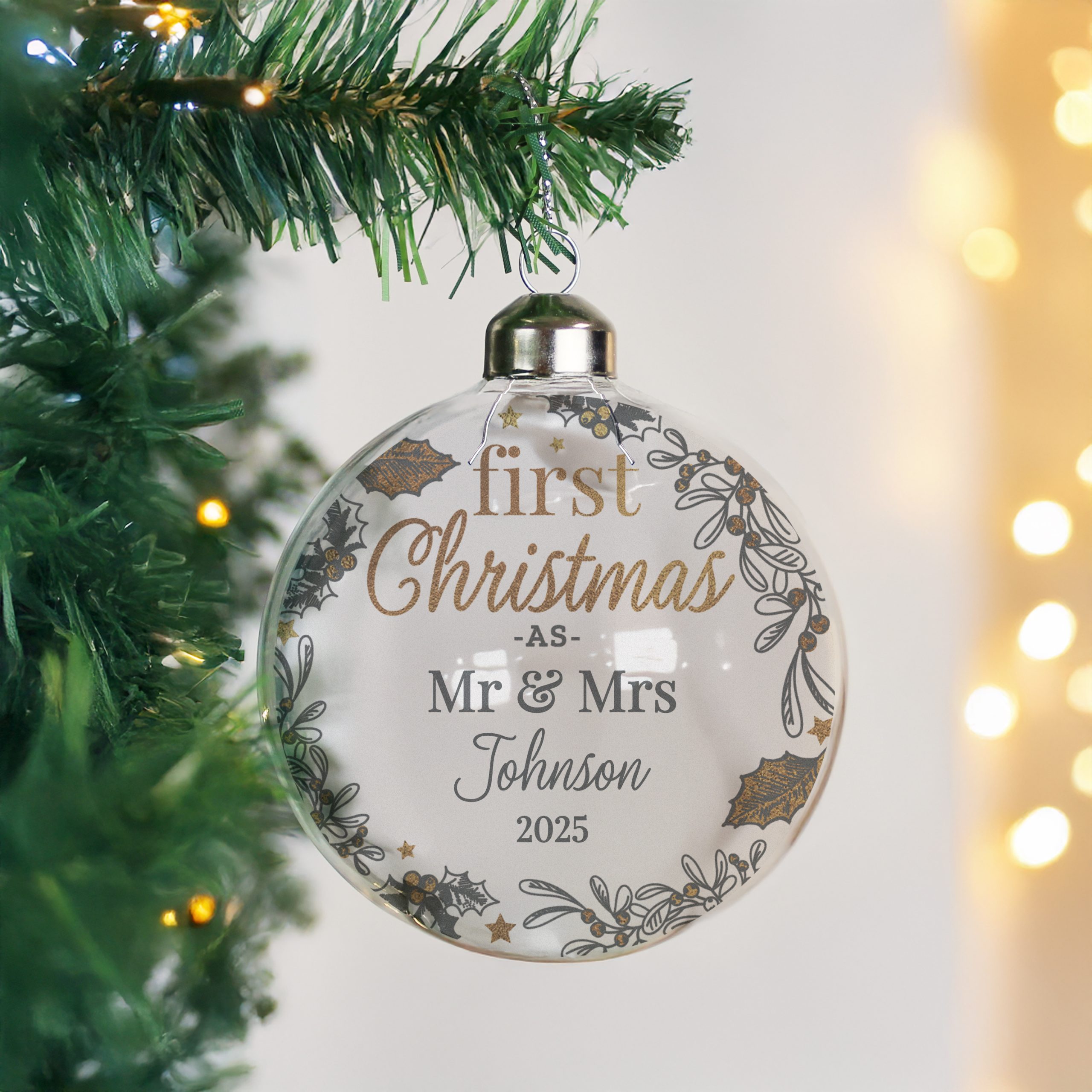 personalised first christmas as... glass bauble