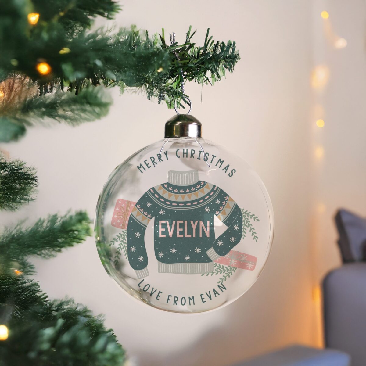 personalised cosy christmas glass bauble
