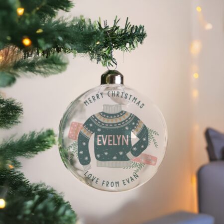 personalised cosy christmas glass bauble