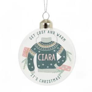 personalised cosy christmas glass bauble