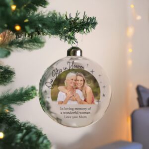 personalised photo upload memorial glass bauble