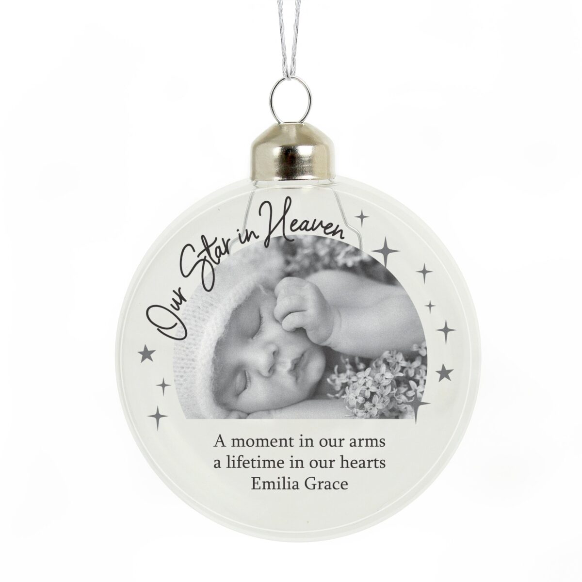 personalised photo upload memorial glass bauble