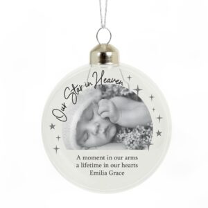 personalised photo upload memorial glass bauble
