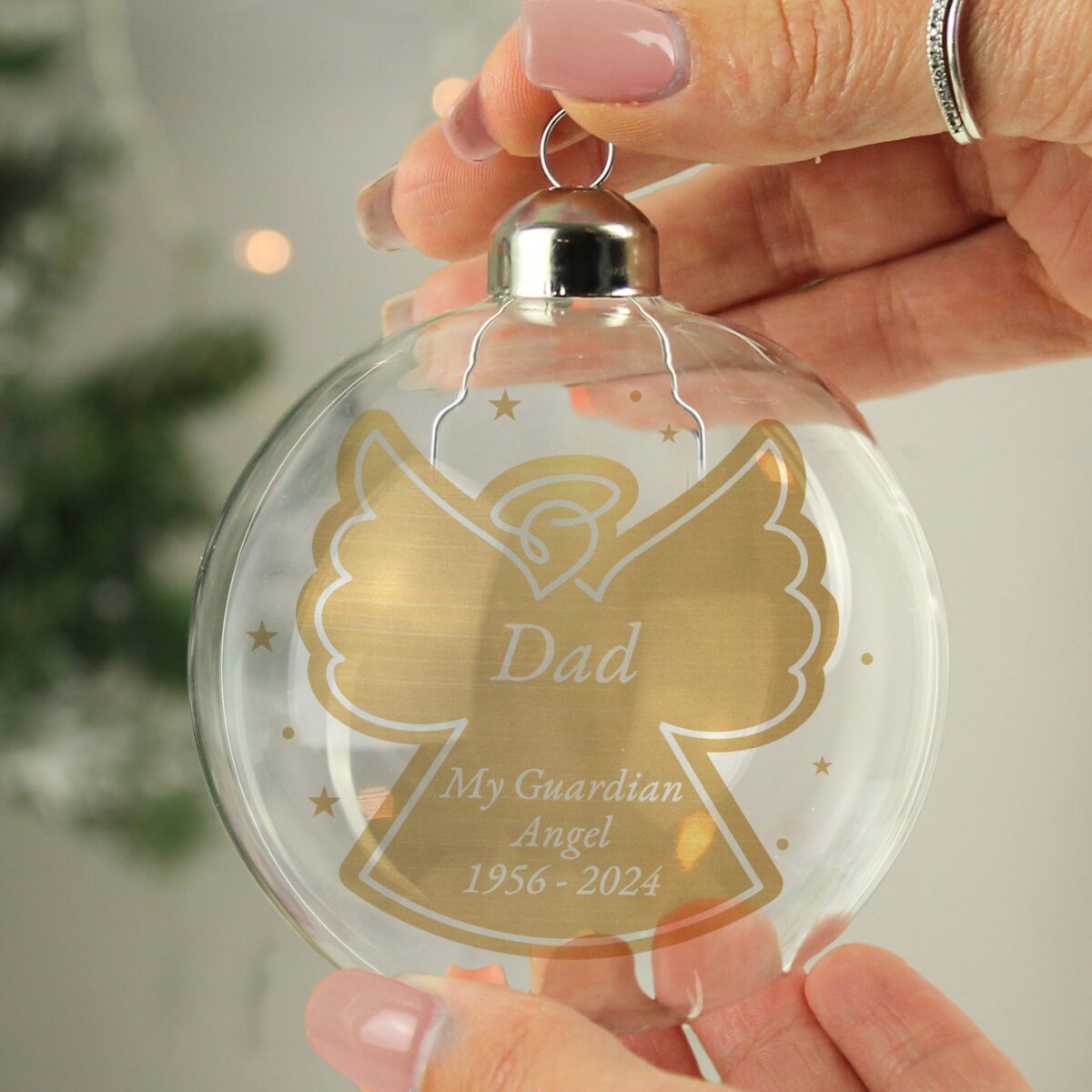personalised gold angel glass bauble