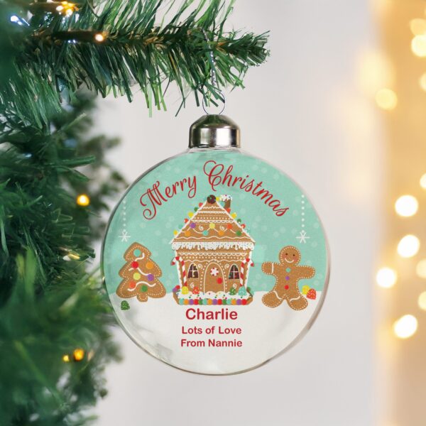 personalised gingerbread house christmas glass bauble