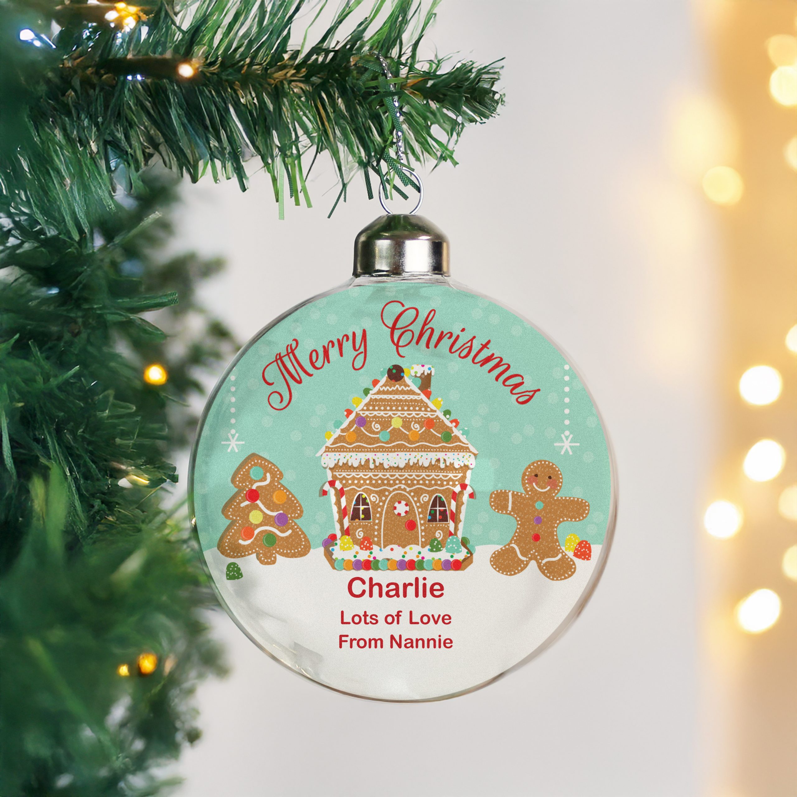personalised gingerbread house christmas glass bauble