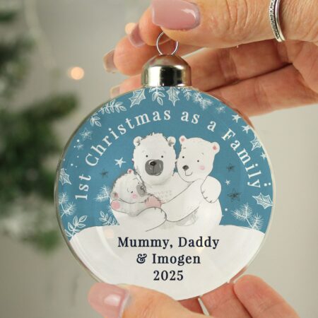 personalised first christmas as a family glass bauble
