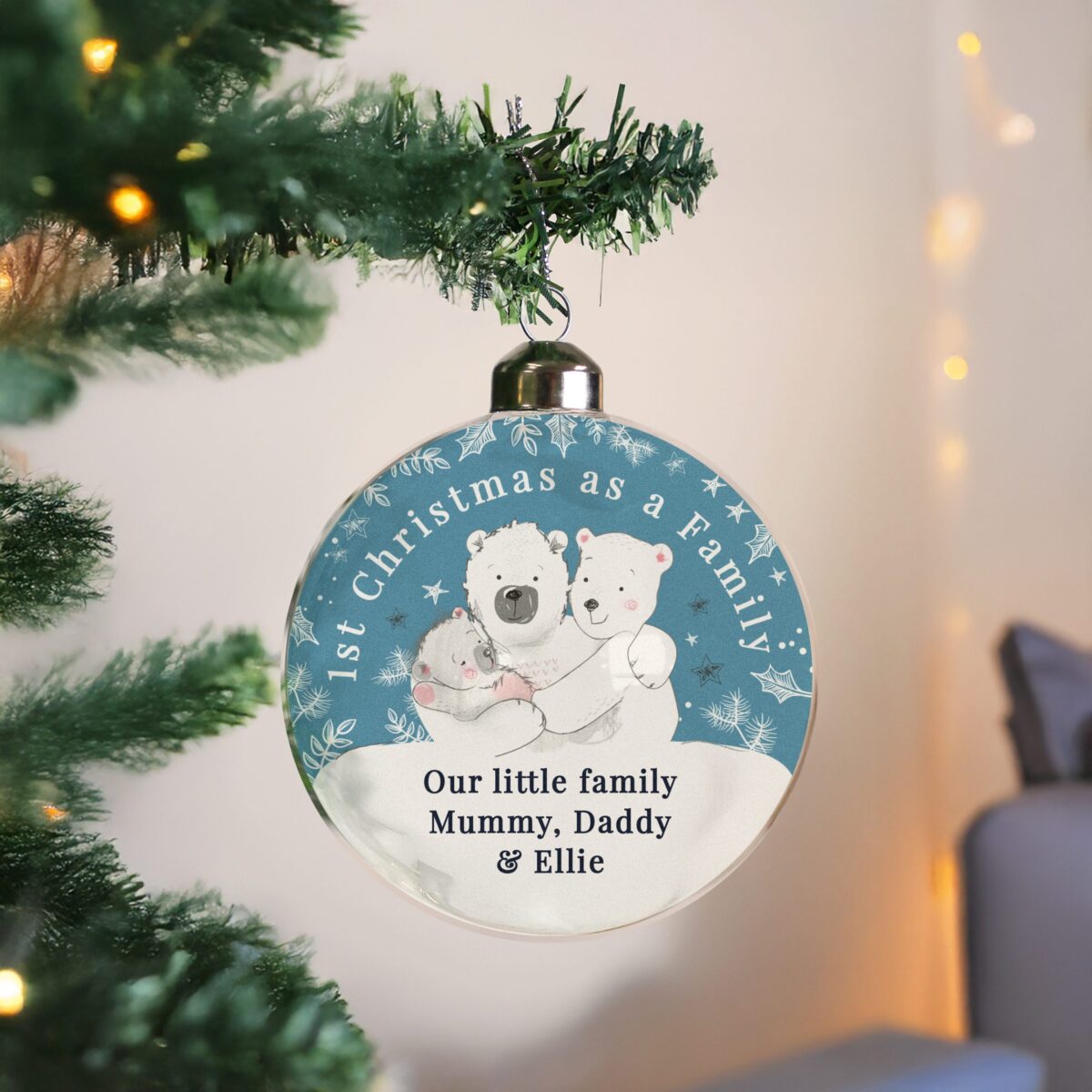 personalised first christmas as a family glass bauble