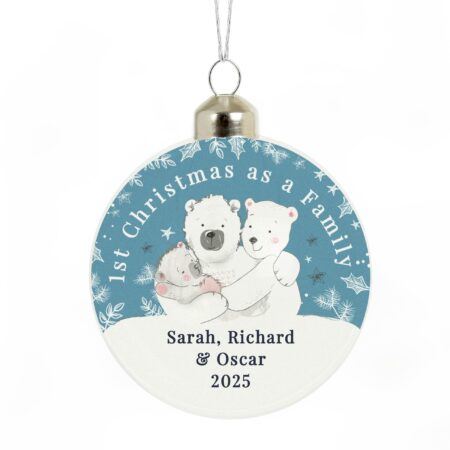 personalised first christmas as a family glass bauble
