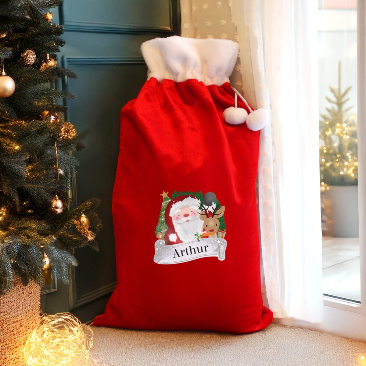 personalised christmas santa red sack