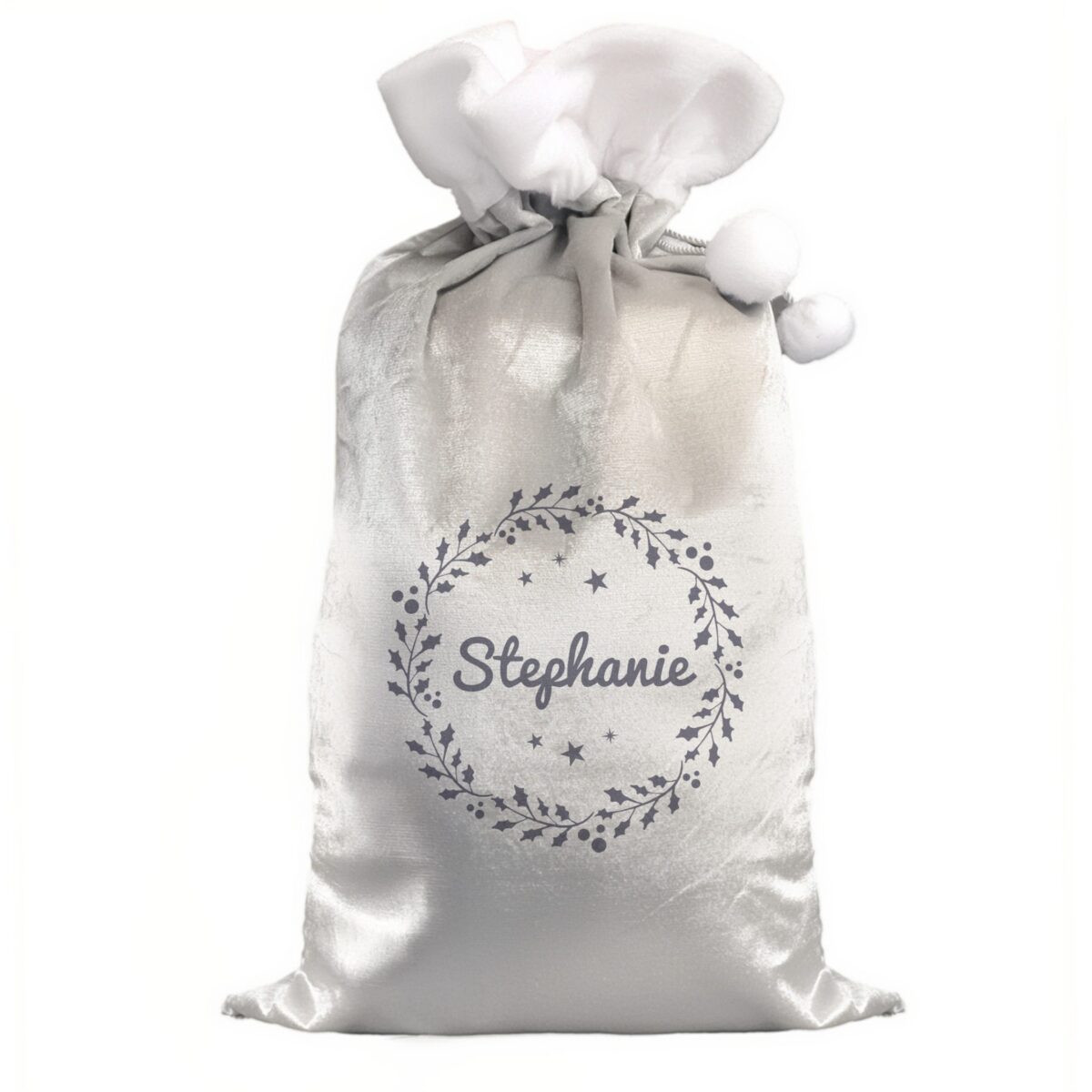 personalised holly grey christmas sack