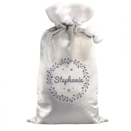personalised holly grey christmas sack