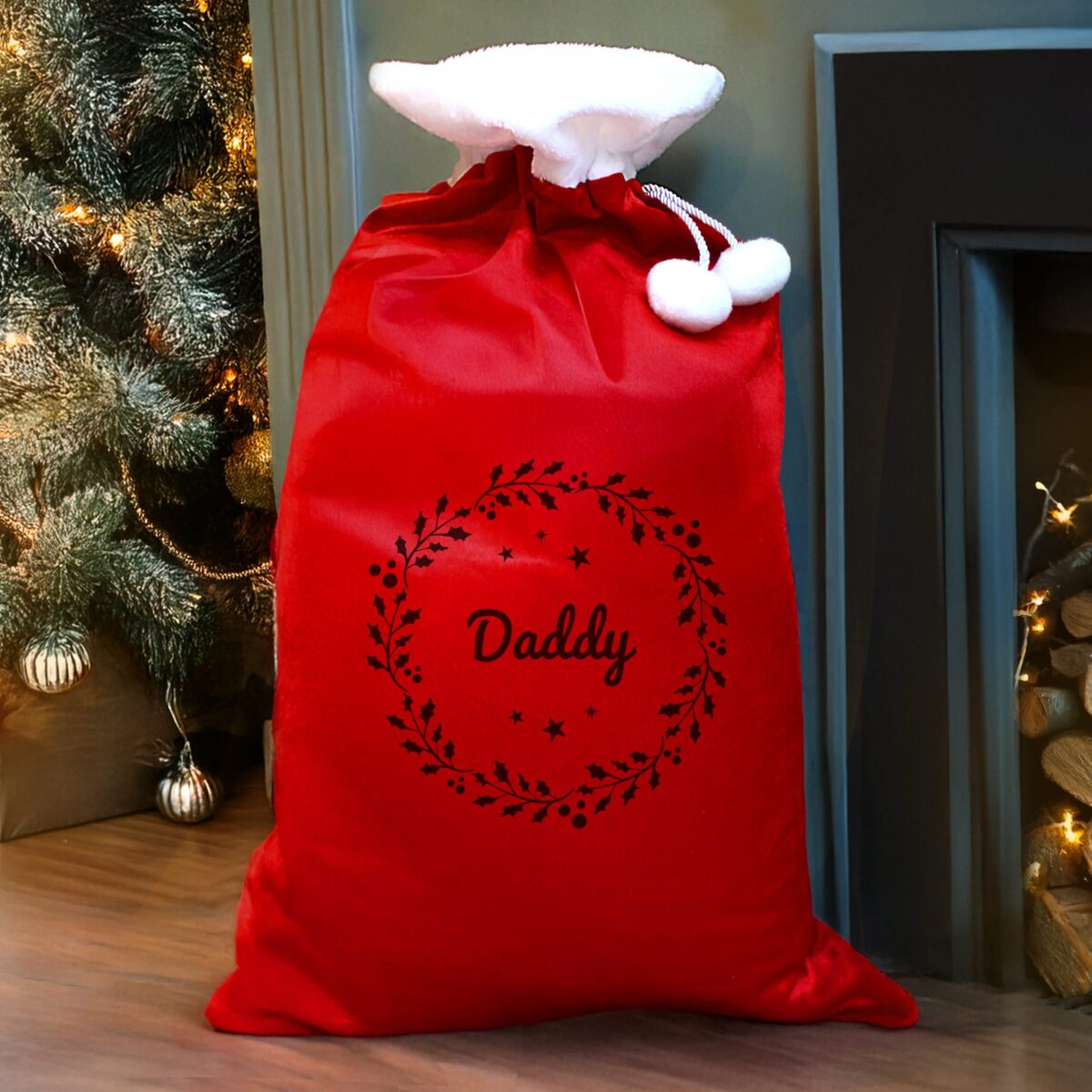 personalised holly red christmas sack