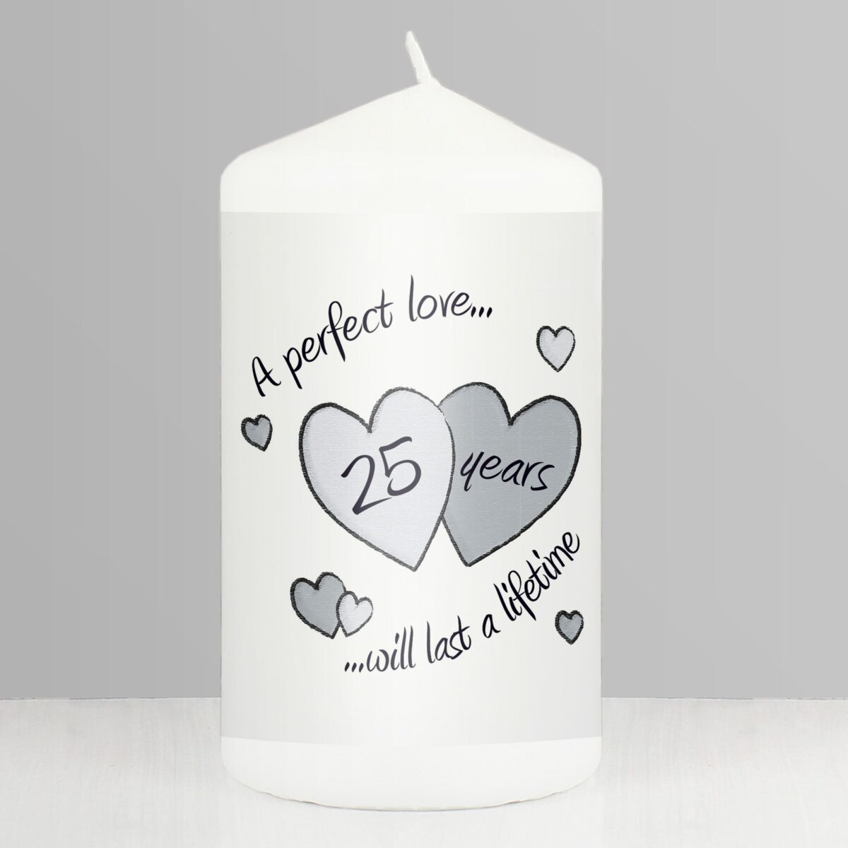 Perfect Love Silver Anniversary Pillar Candle: 1 - Candles By Gift Moments
