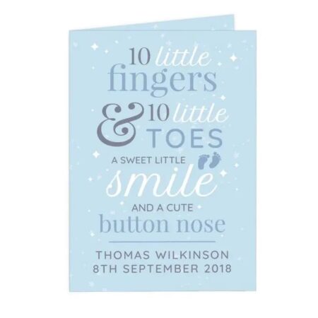 Personalised ’10 Little Fingers’ Blue Baby Card: 2 - Greeting Cards By Gift Moments