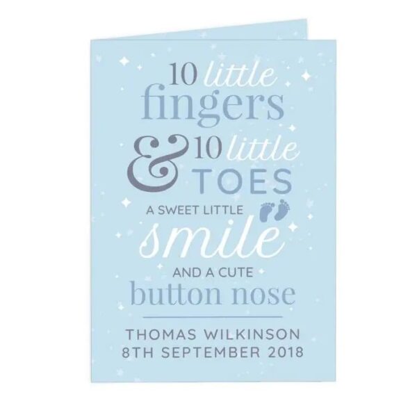 Personalised ’10 Little Fingers’ Blue Baby Card: 2 - Greeting Cards By Gift Moments