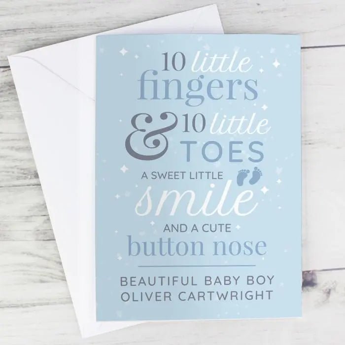 Personalised ’10 Little Fingers’ Blue Baby Card: 1 - Greeting Cards By Gift Moments