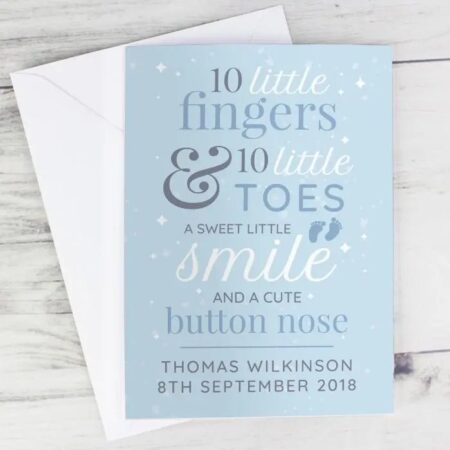 Personalised ’10 Little Fingers’ Blue Baby Card: 6 - Greeting Cards By Gift Moments
