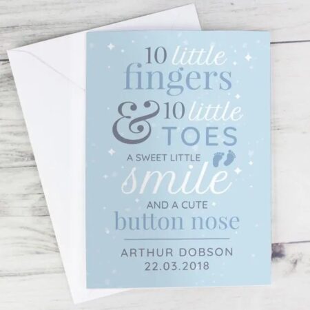 Personalised ’10 Little Fingers’ Blue Baby Card: 3 - Greeting Cards By Gift Moments