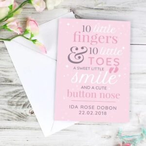 Personalised ’10 Little Fingers’ Pink Baby Card: 1 - Greeting Cards By Gift Moments
