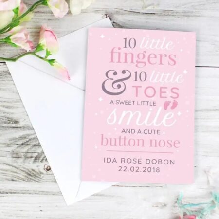 Personalised ’10 Little Fingers’ Pink Baby Card: 1 - Greeting Cards By Gift Moments