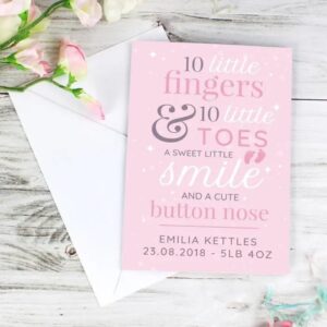 Personalised ’10 Little Fingers’ Pink Baby Card: 4 - Greeting Cards By Gift Moments
