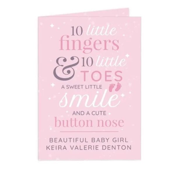 Personalised ’10 Little Fingers’ Pink Baby Card: 2 - Greeting Cards By Gift Moments