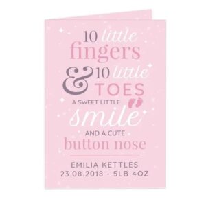 Personalised ’10 Little Fingers’ Pink Baby Card: 5 - Greeting Cards By Gift Moments