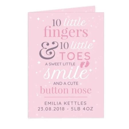 Personalised ’10 Little Fingers’ Pink Baby Card: 5 - Greeting Cards By Gift Moments