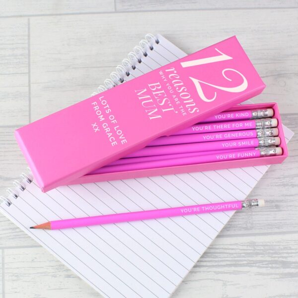 Personalised 12 Reasons Box and 12 Pink HB Pencils: 2 - Pens & Pencils By Gift Moments