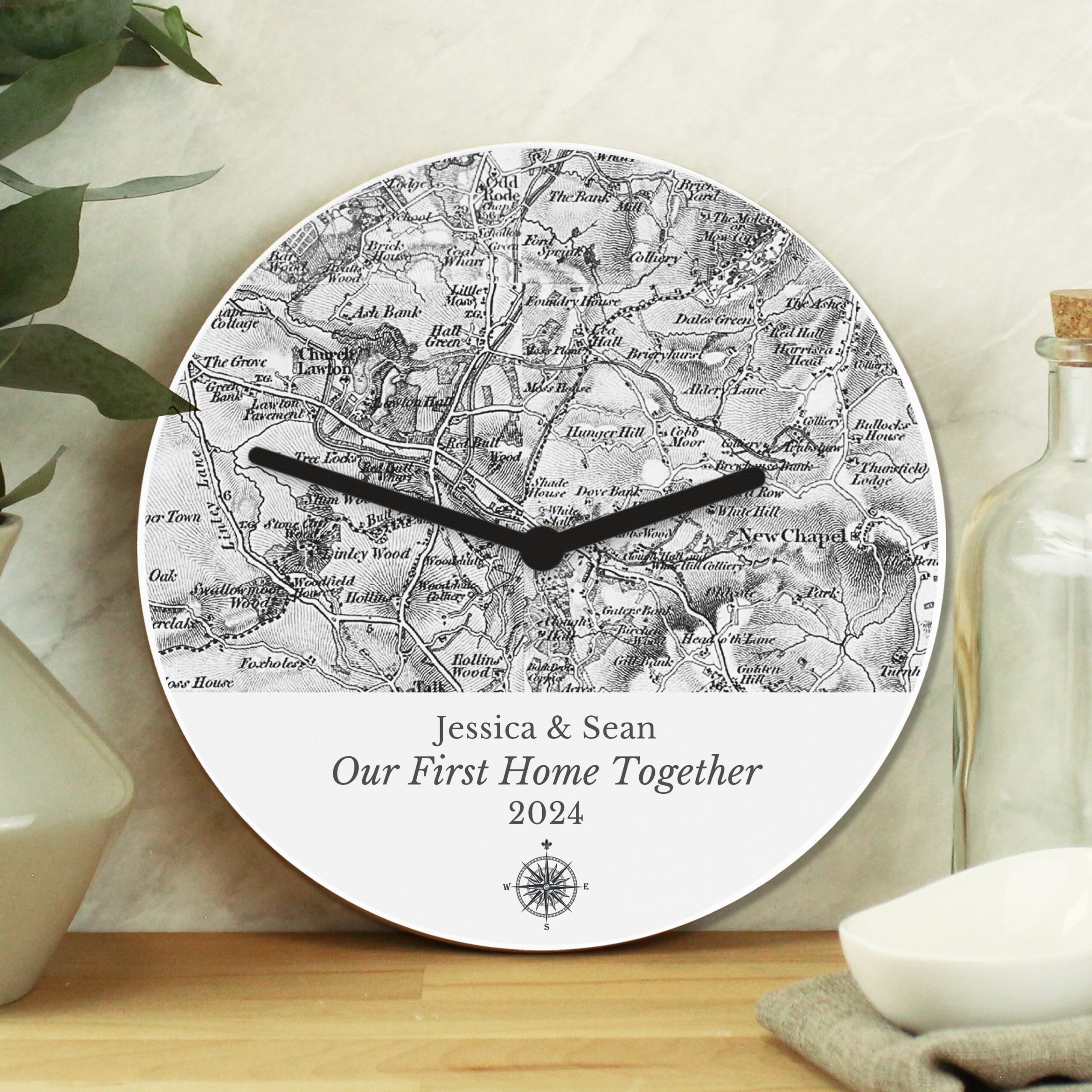 Personalised 1805 - 1874 Old Series Map Compass Wall Clock: 1 - Clocks By Gift Moments