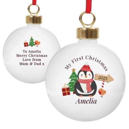 Personalised 1st christmas penguin bauble