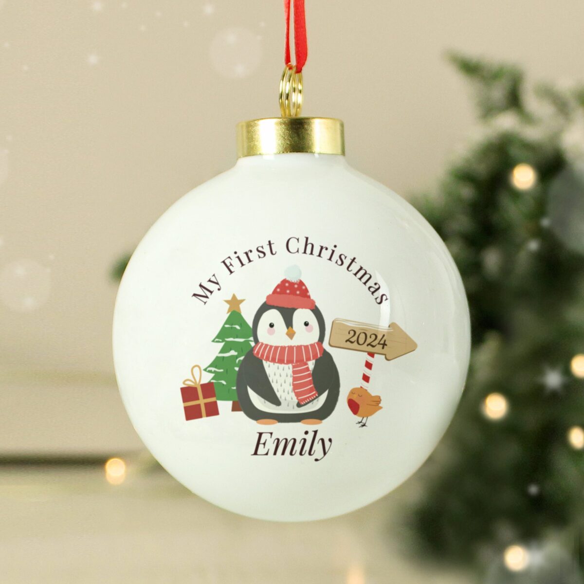 Personalised 1st christmas penguin bauble