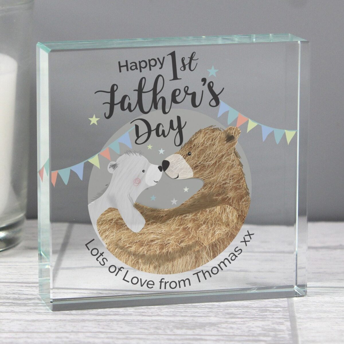Personalised 1st Father’s Day Daddy Bear Crystal Token: 1 - Crystal Tokens By Gift Moments