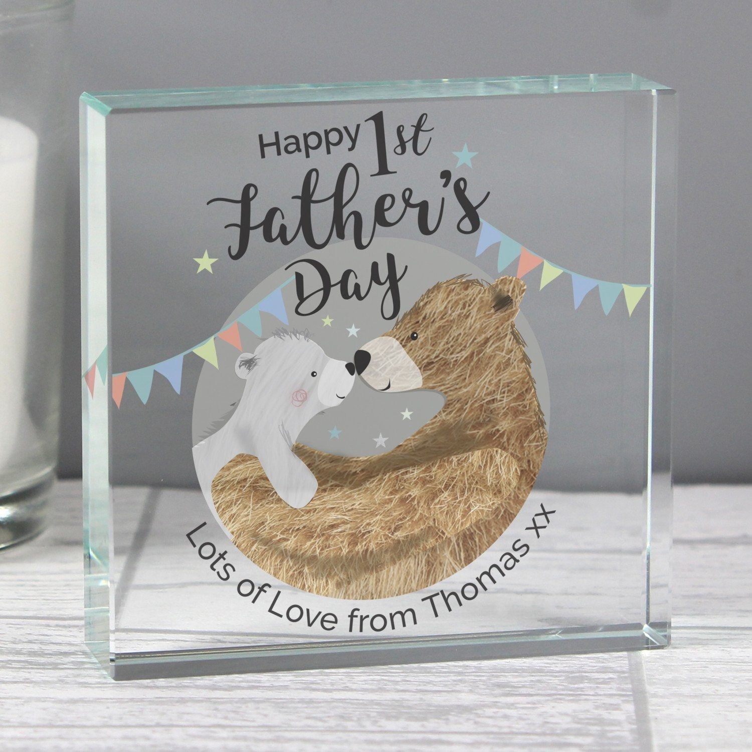 Personalised 1st Father’s Day Daddy Bear Crystal Token: 1 - Crystal Tokens By Gift Moments