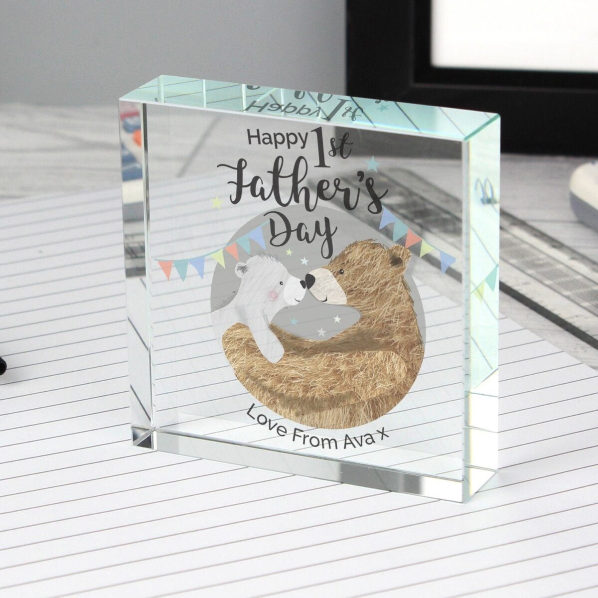 Personalised 1st Father’s Day Daddy Bear Crystal Token: 2 - Crystal Tokens By Gift Moments